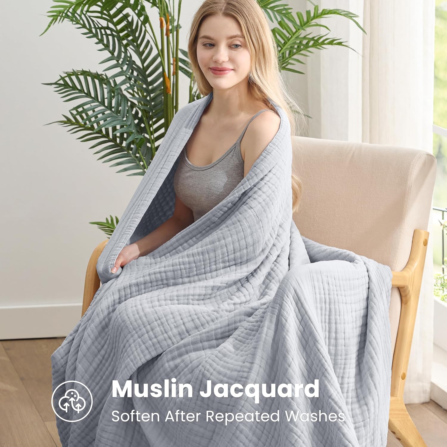 Thumbnail 3 de Love's cabin Muslin Blanket 108x90 Light Grey