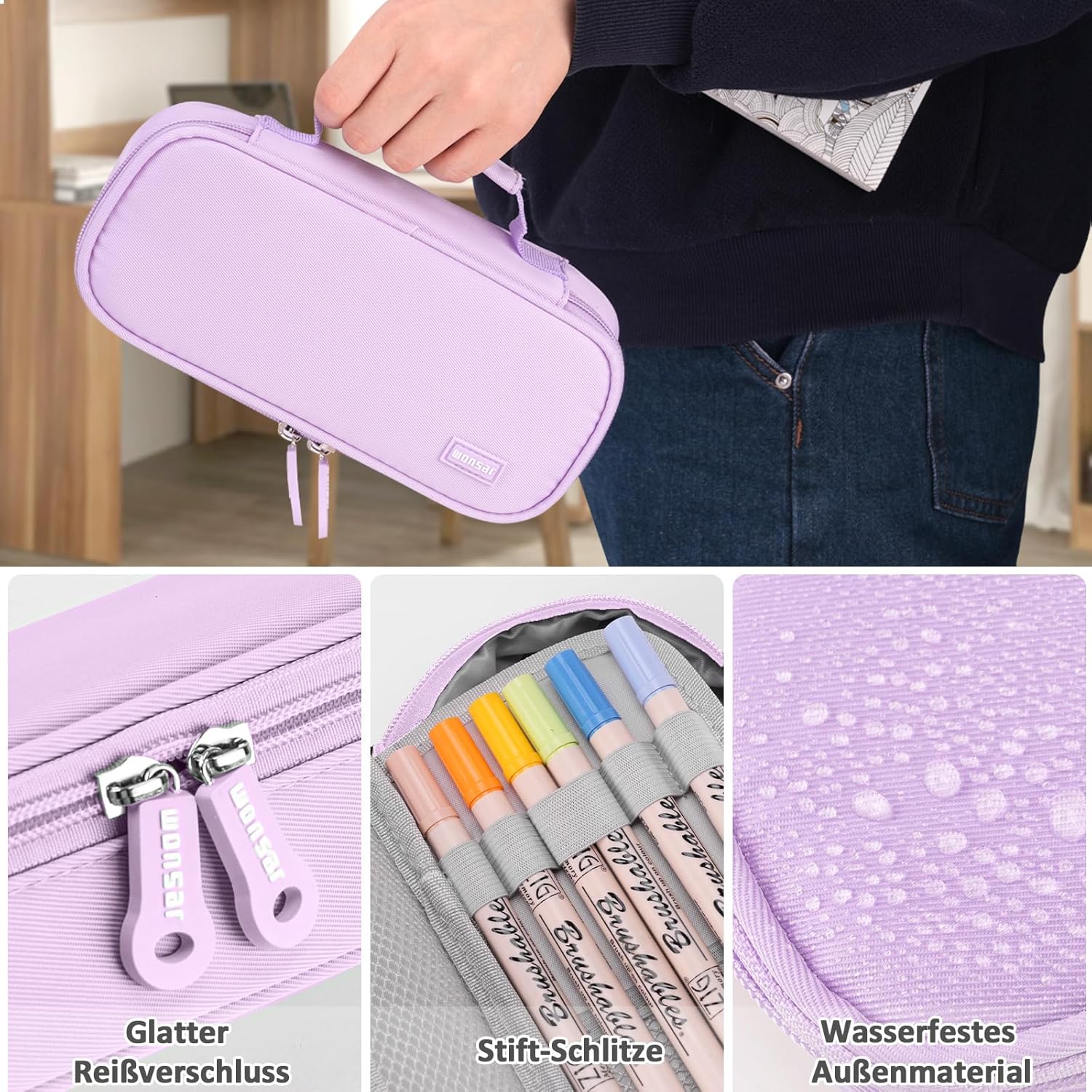 Thumbnail 3 de Wonsar Federmäppchen Mäppchen Federtasche Etui 4 Fach – vielseitig organisiert für Schule & Büro