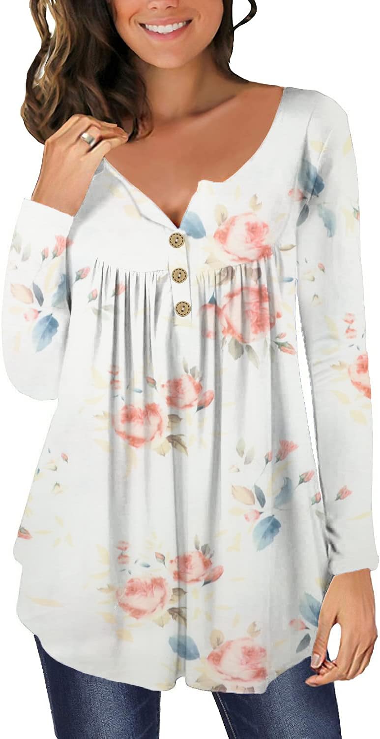 Thumbnail 6 de Ranphee Damen-Tunika-Shirt mit V-Ausschnitt und Knopfleiste