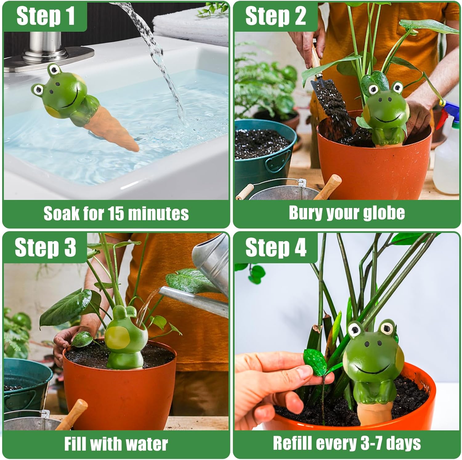 Thumbnail 6 de 4 Pack Terracotta Self-Watering Spikes (Frog Shape) – Frog Shaped Self-Watering Globes