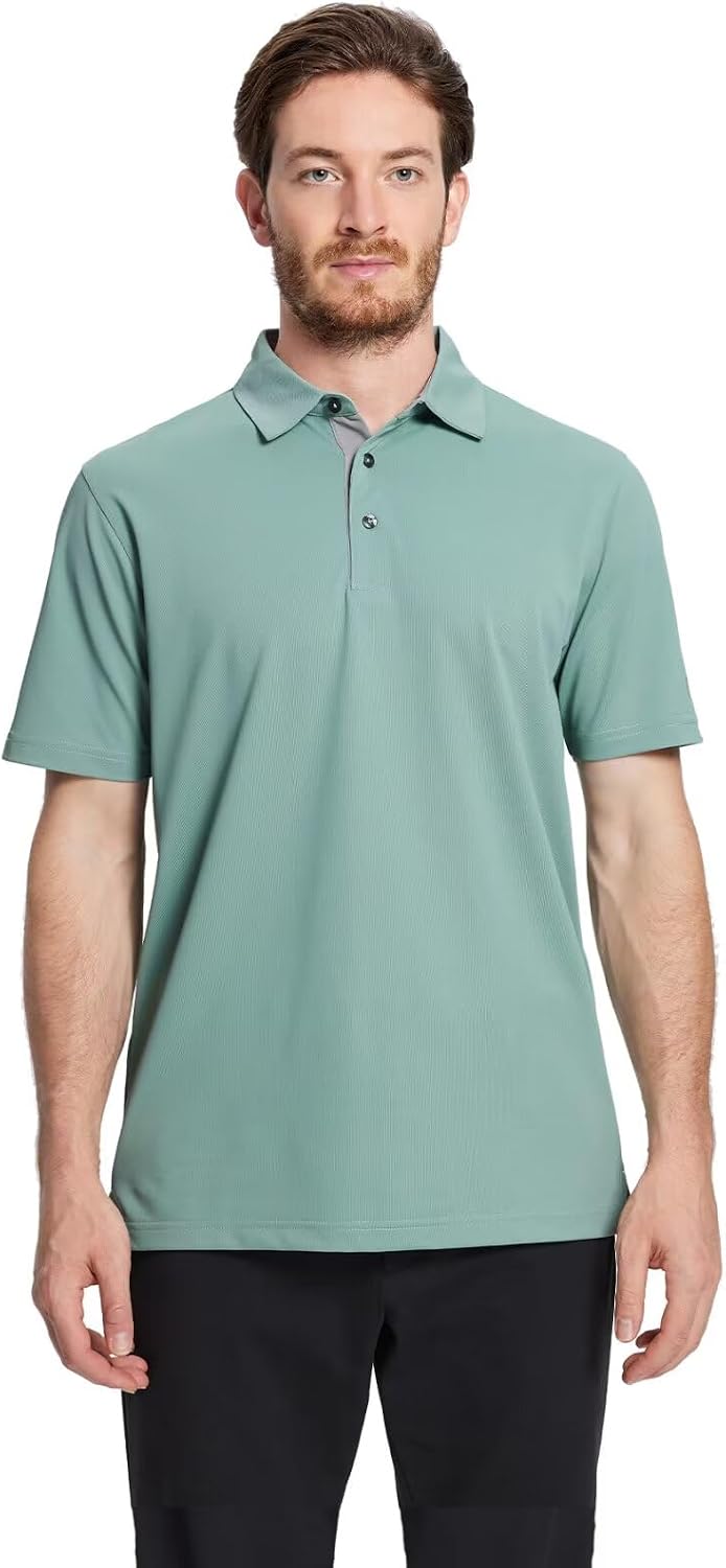 Detalle de Mens Golf Shirt Short and Long Sleeve Moisture Wicking Dry Fit Performance Solid Polo