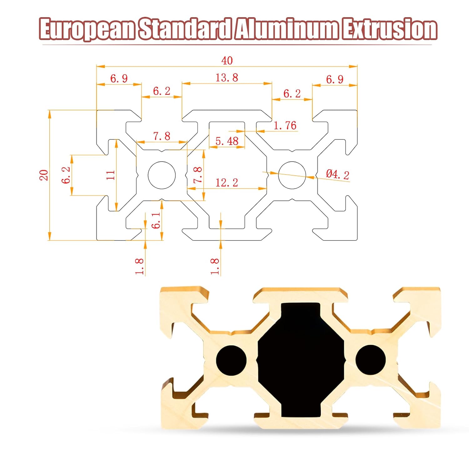 Detalle 2 de QNK 2040 Aluminum Extrusion 800mm