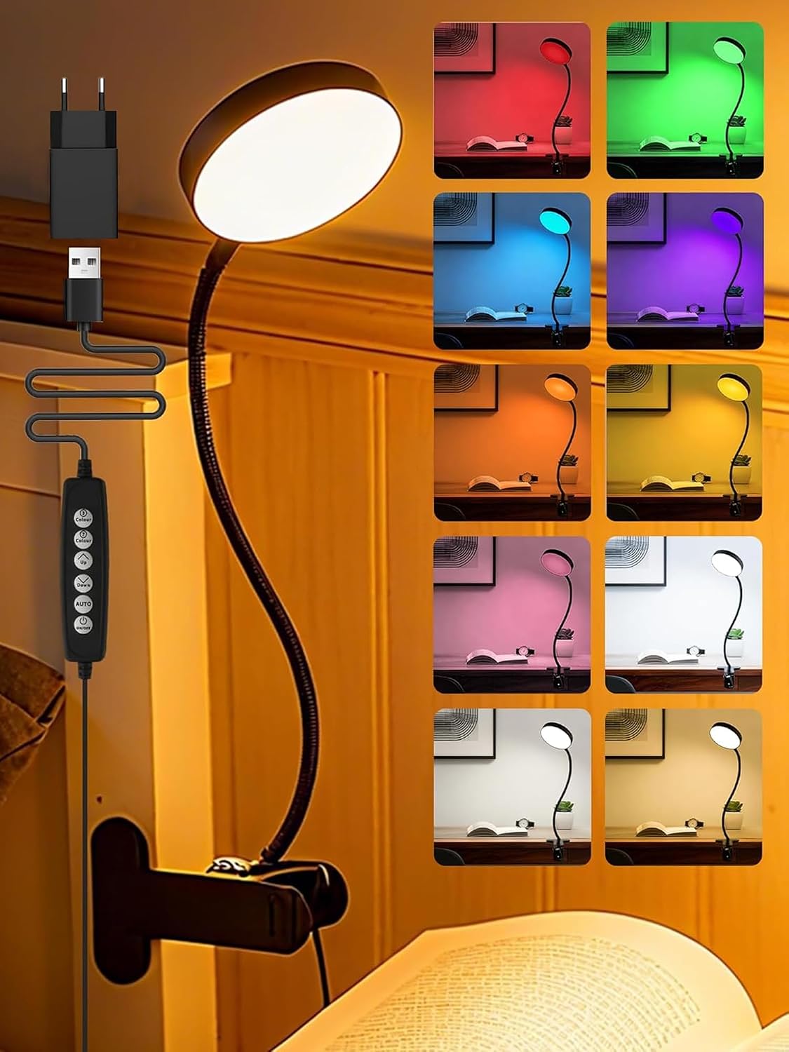 Detalle de Lampe de Bureau à Pince ReinHoo 72 LED RGB – 10 teintes + 10 niveaux, USB