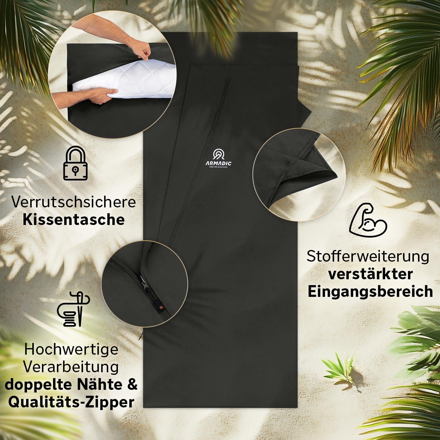 Thumbnail 3 de Armadic Hüttenschlafsack aus Mikrofaser oder Bio-Baumwolle (230 g / 380 g) – ultraleichtes Inlett für Reisen