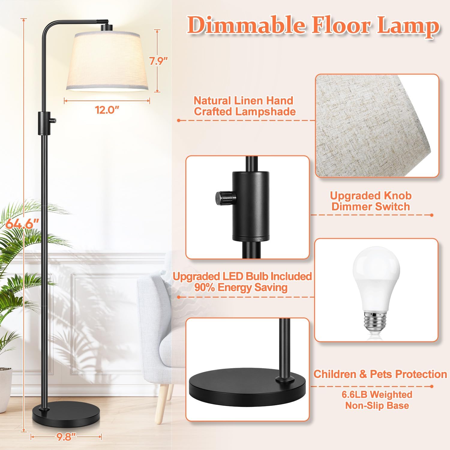 Thumbnail 4 de {Upgraded} Dimmable Arc Floor Lamp with 1000 Lumens LED Bulb Included