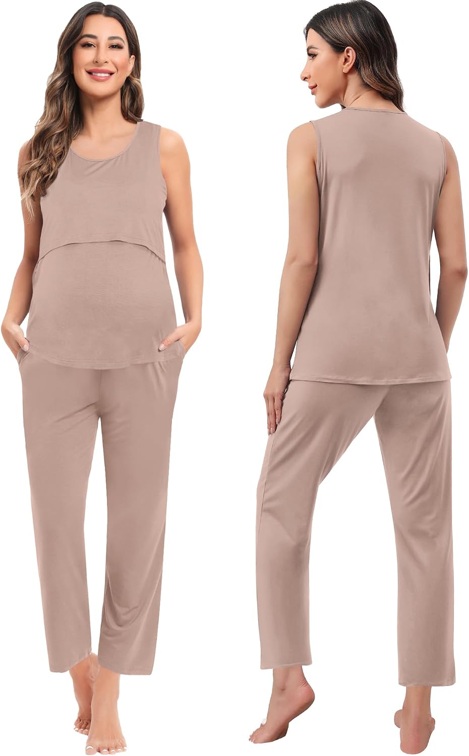 Detalle 2 de SWOMOG Maternity Nursing Robe Set 3 PCS 🤰
