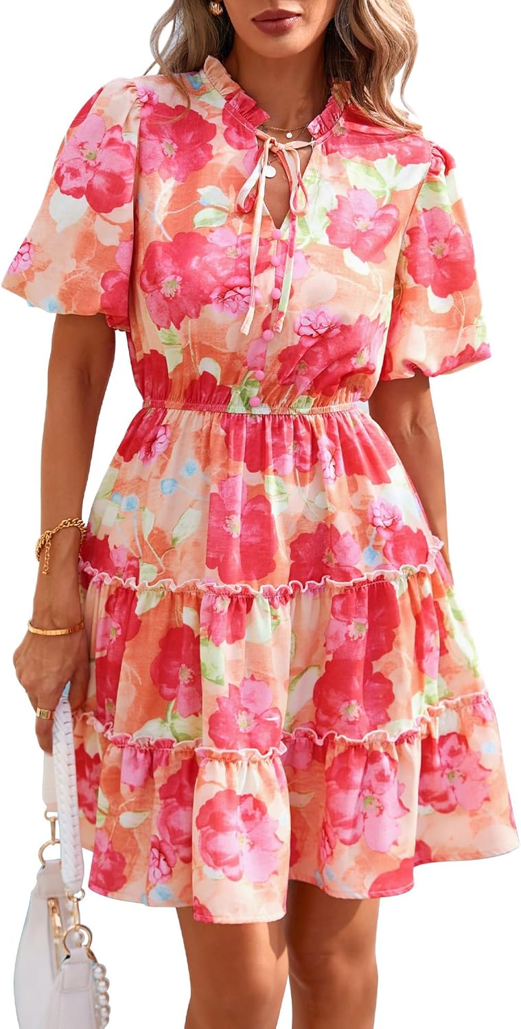 Thumbnail 6 de BTFBM Women Summer Floral Short Dresses: V-Neck A-Line Boho Mini for Warm-W weather