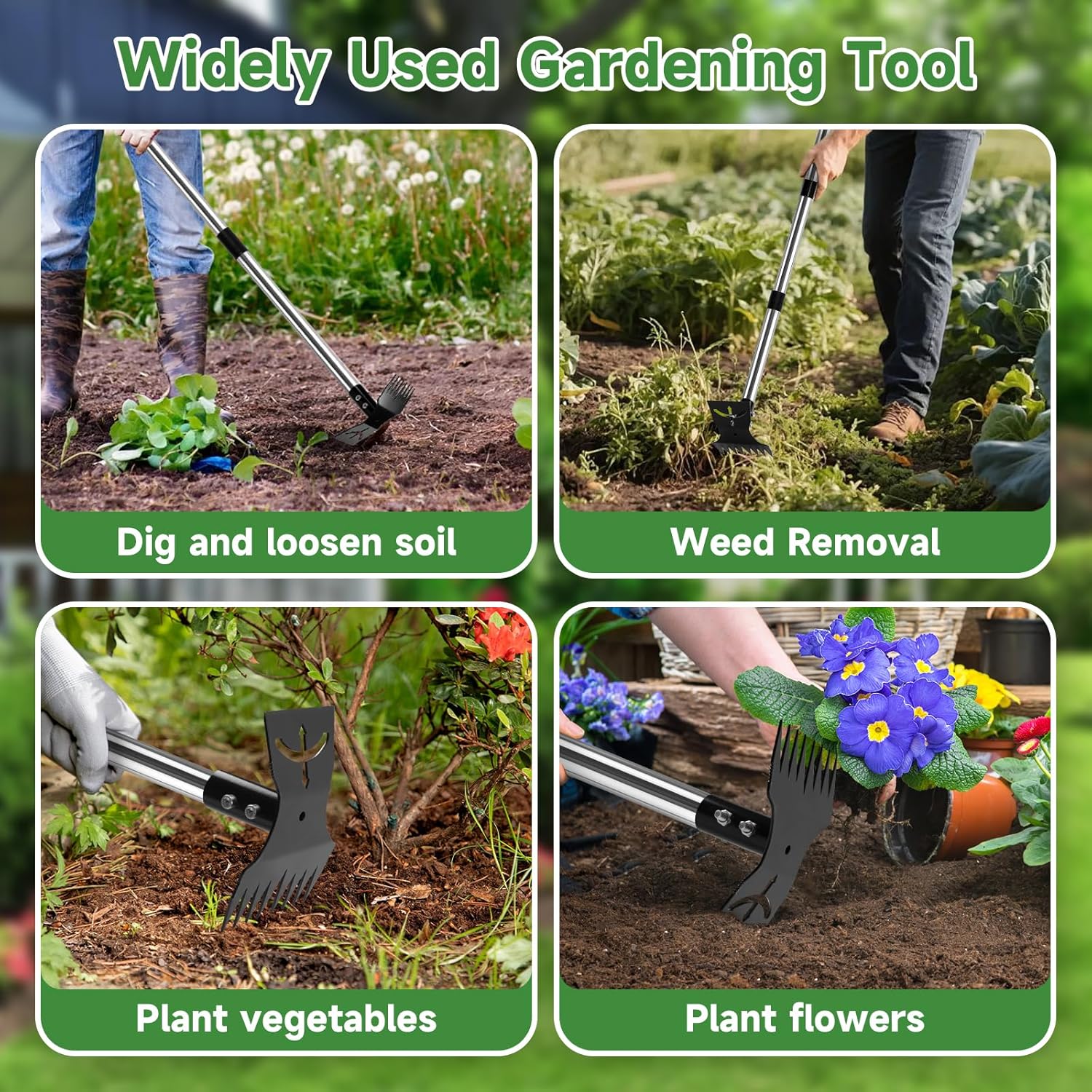 Thumbnail 6 de VFMFM Upgraded 8-Tooth Weeding Rake: 150cm Adjustable 2-in-1 Garden Tool