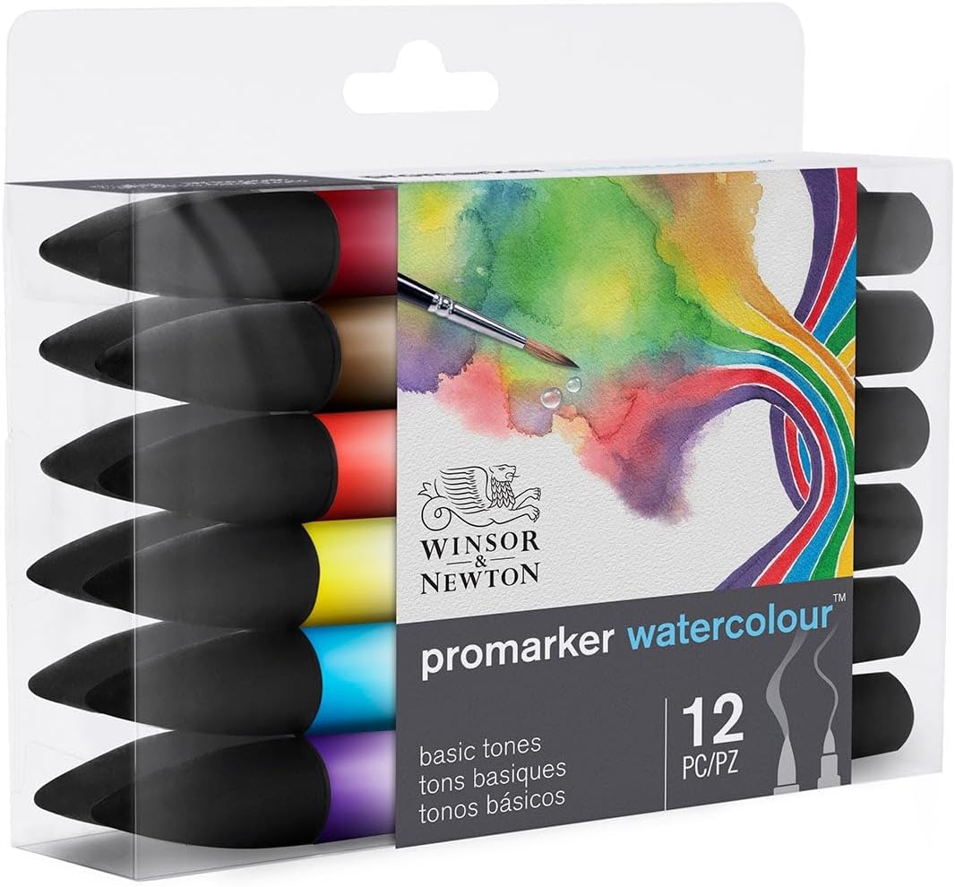Detalle de Winsor & Newton プロマーカー ウォーターカラー 水彩マーカー 12色セット 3ml ツインティップ