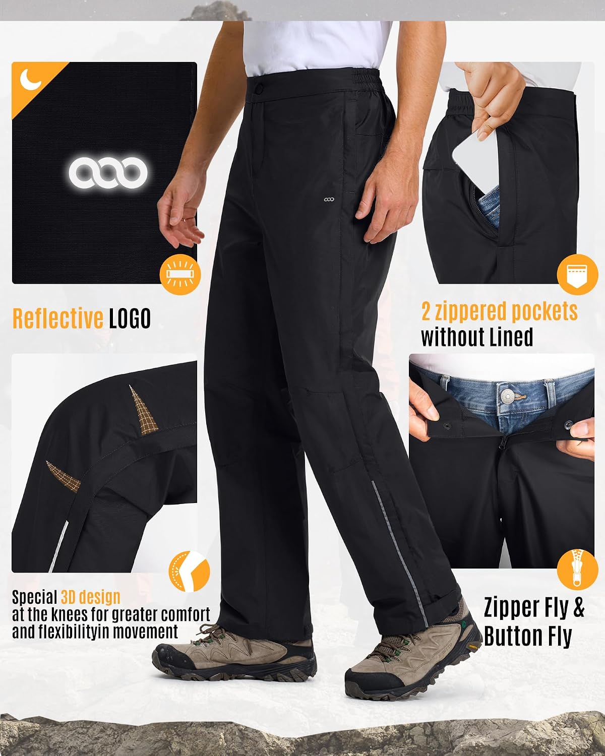 Thumbnail 6 de 33,000ft Men's Full-Zip Waterproof Rain Pants with Reflective Strips