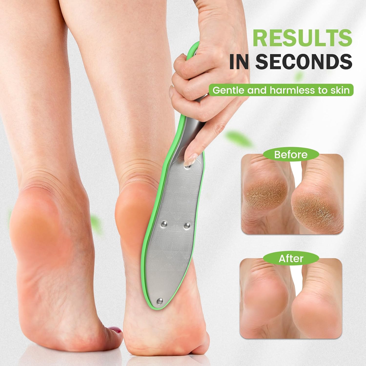 Detalle de BEZOX Heavy Duty Stainless Steel Full Body Foot File (Green) – Double-Sided Pedicure Callus Remover