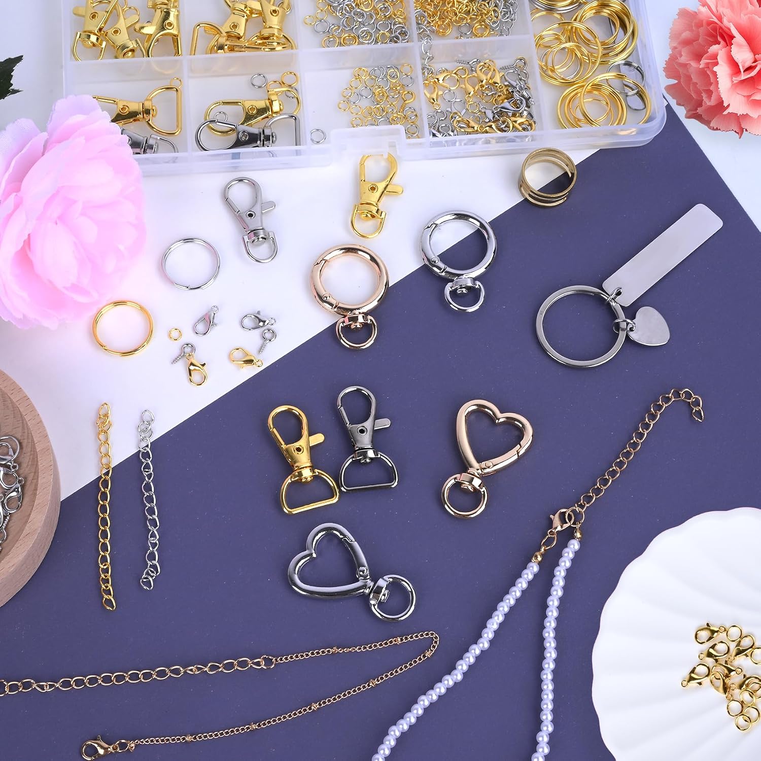 Detalle de Prdingfy Gold-Sliver 579-Piece Keychain Making Kit, Gold and Silver Hardware