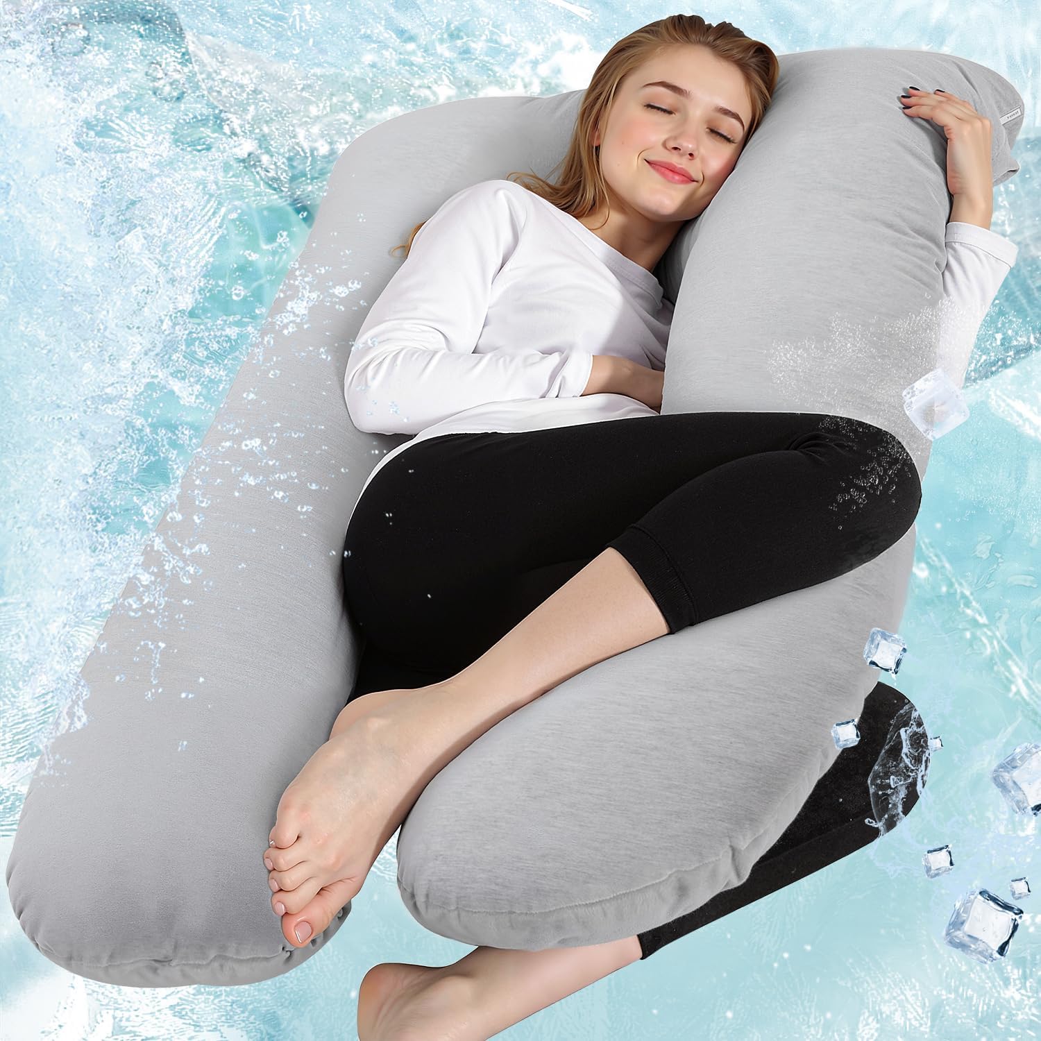 Thumbnail 1 de Chilling Home Pregnancy Pillow Cooling U-Shaped 55 inch (140 x 70 cm) with Washable Jersey Cover