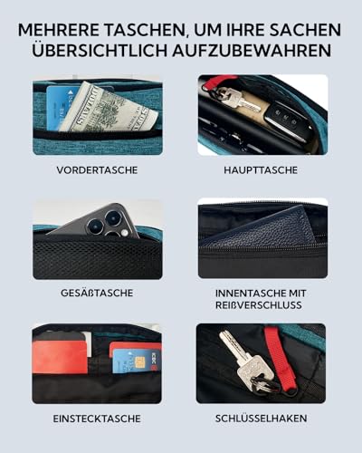 Detalle de WATERFLY Bauchtasche Damen/Herren – Sportliche Gürteltasche Klein mit 4 Innentaschen, verstellbar 40–125 cm
