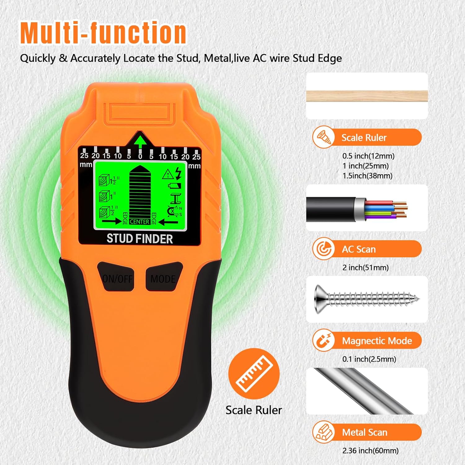 Detalle 2 de Stud Finder Wall Scanner 6-in-1 with LCD Display