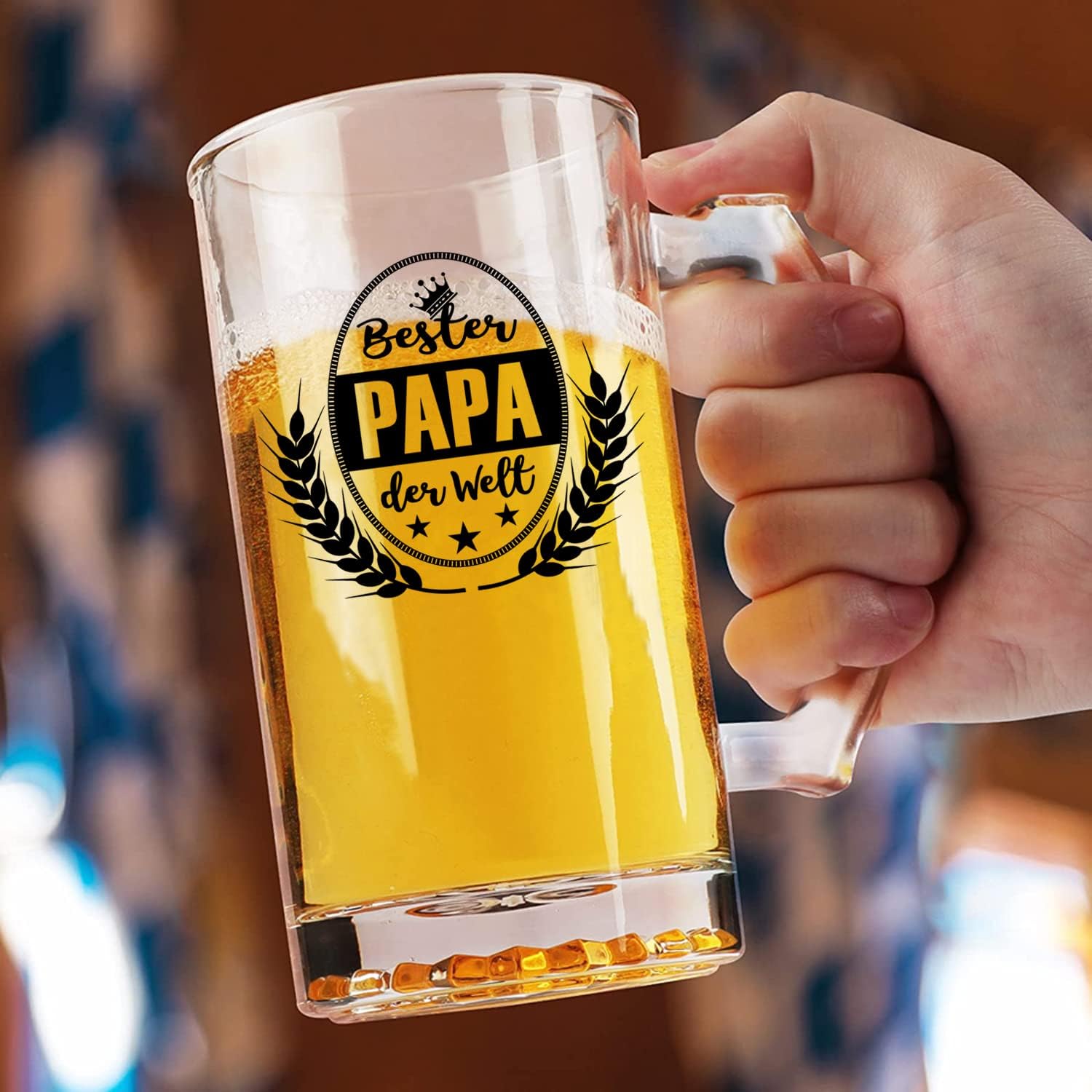 Detalle de Bester Papa der Welt Bierkrug 0,5 l – Geschenkbox