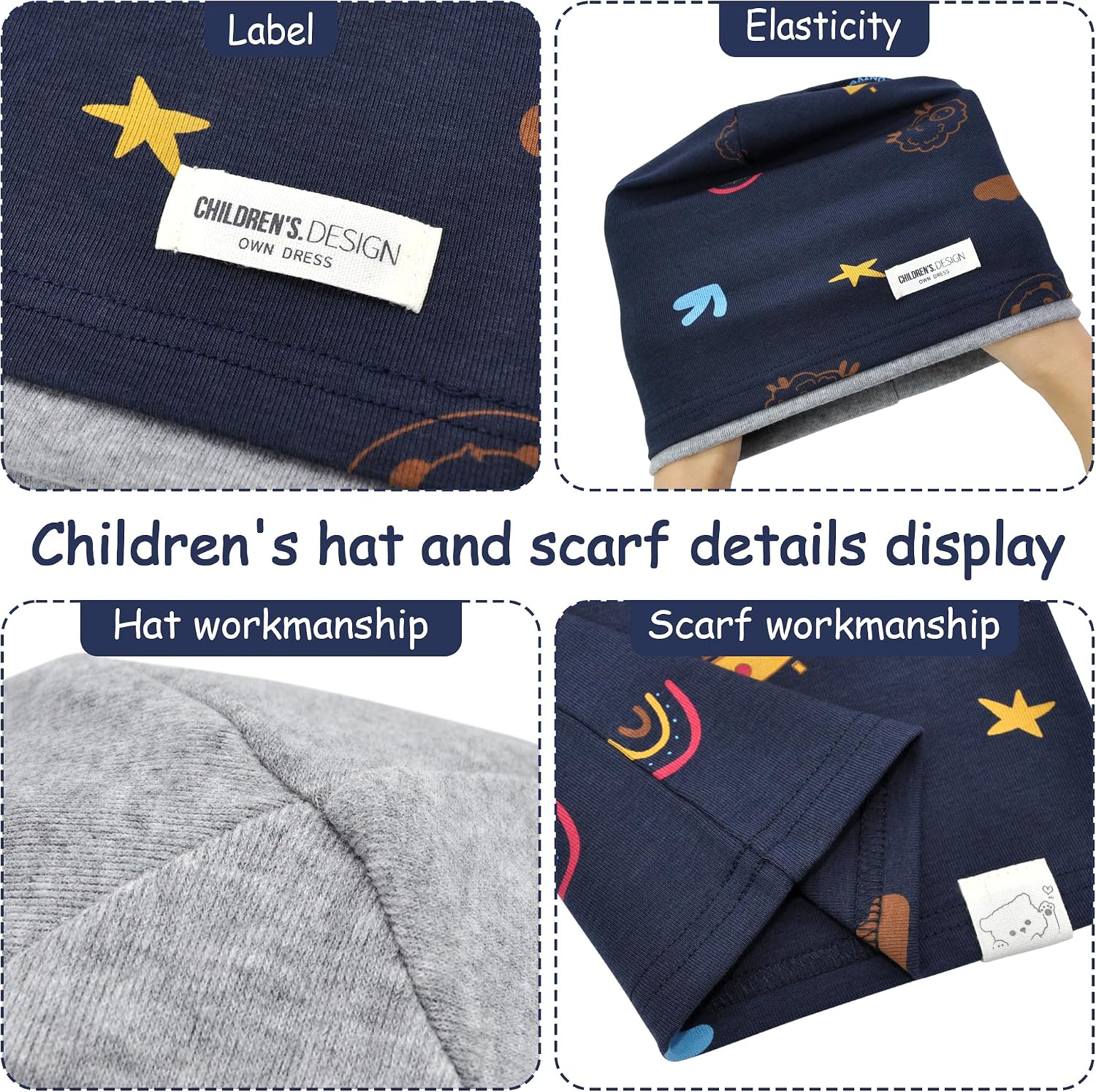 Detalle de beifon Kinder Beanie Set mit 95% Baumwolle