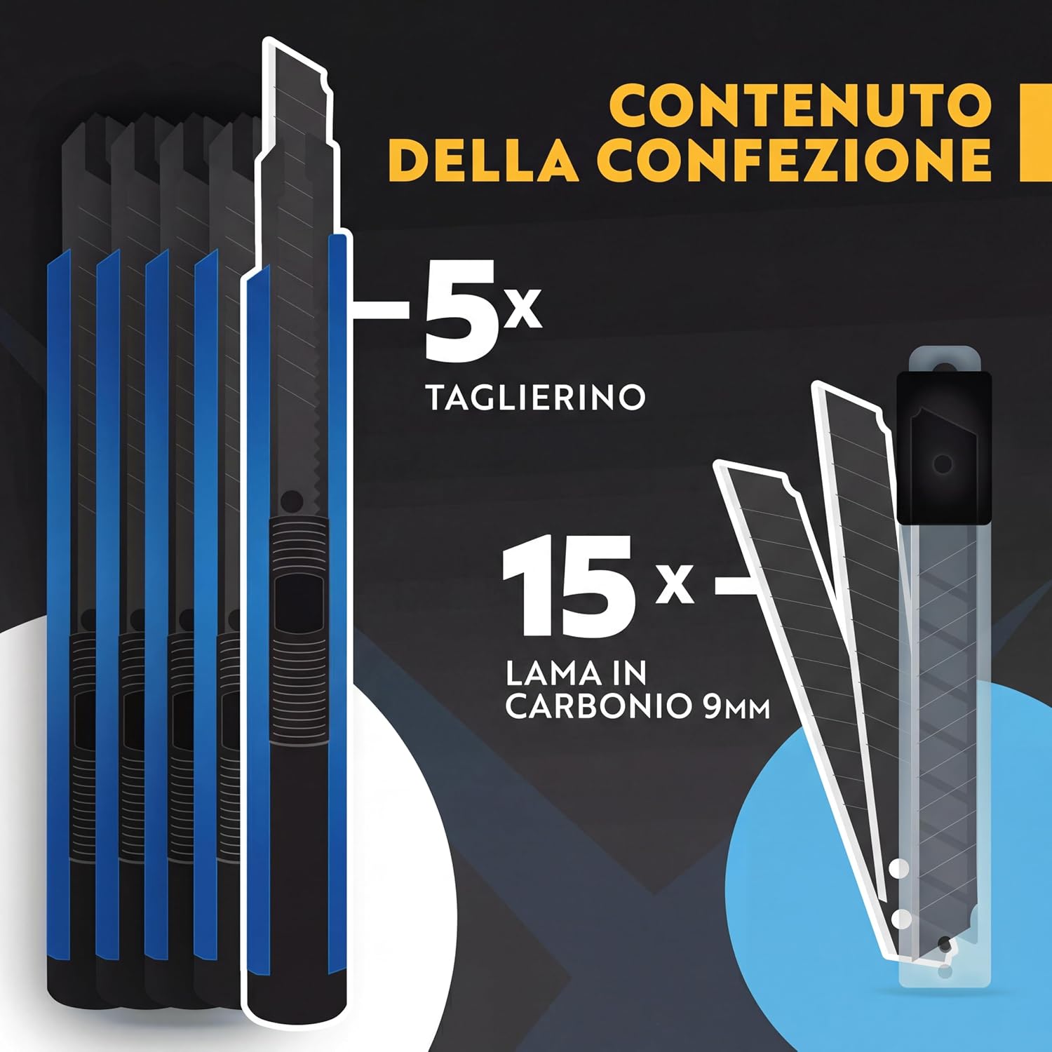 Thumbnail 1 de FixedNow 5 taglierini professionali da 9 mm con 15 lame di ricambio – mini cutter per tappeti