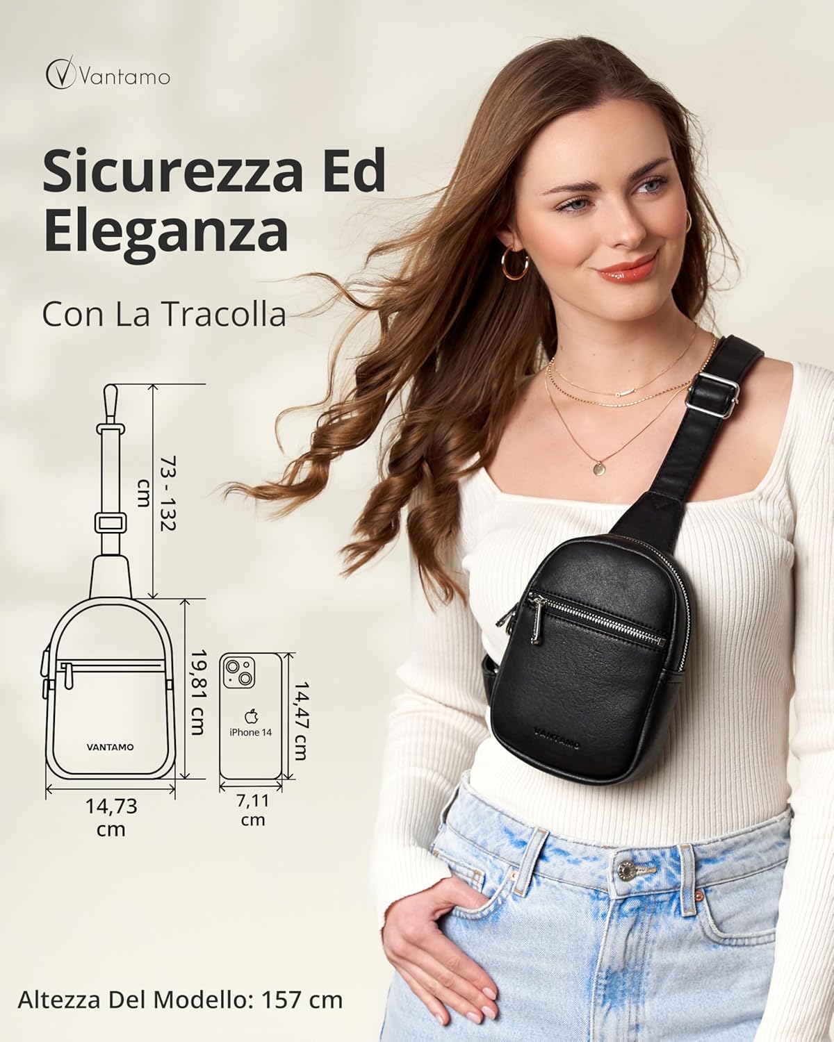 Thumbnail 1 de Vantamo Tracolla crossbody da donna con blocco RFID e clip anti-borseggiatore