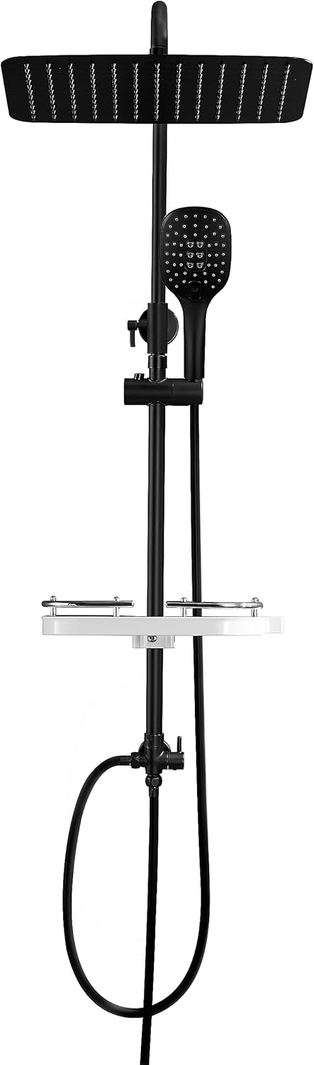 JOHO Columna Ducha Negra Ajustable 74–114 cm