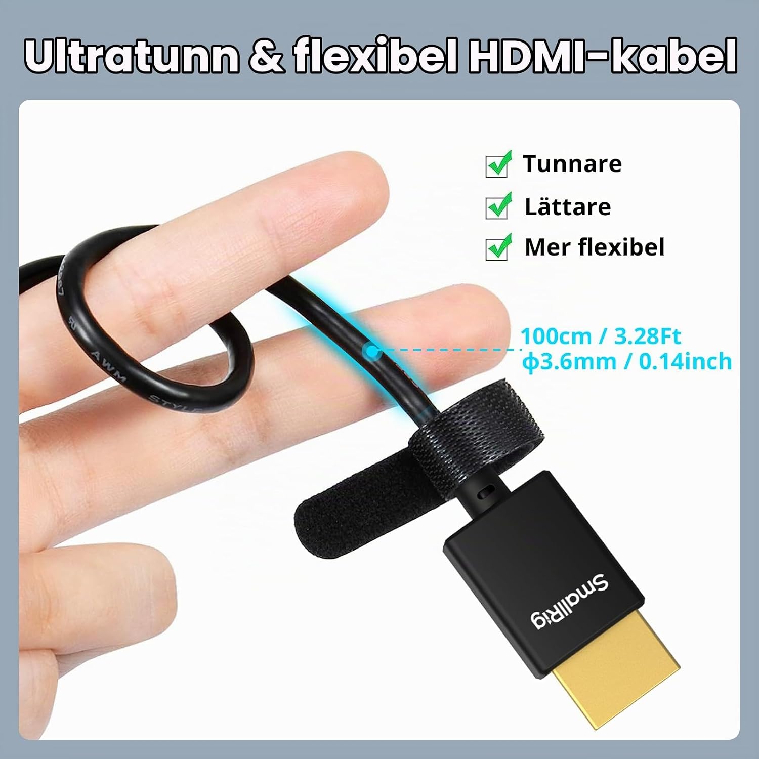 Detalle de SMALLRIG 4795 HDMI-kabel, Micro HDMI till HDMI, 100 cm, 4K 60 Hz