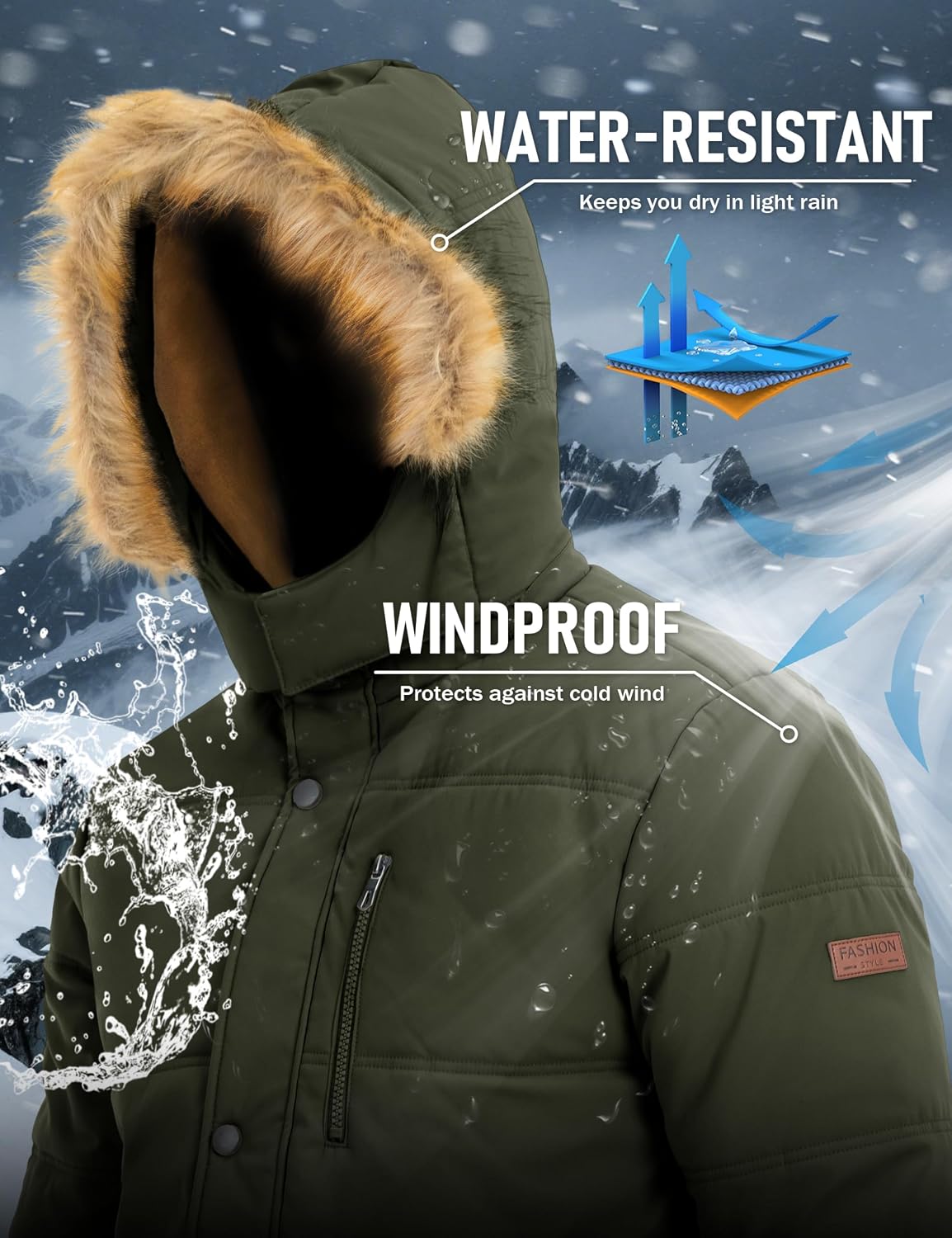 Detalle 1 de MAGCOMSEN Men's Winter Jacket with Removable Hood, Windproof, Water-Repellent