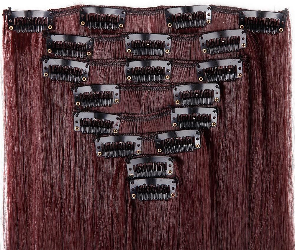Detalle de SEGO 58cm Clip in Extension Capelli Sintetici Lunghi Lisci – 8 Fasce 140g, Colore Vino Rosso