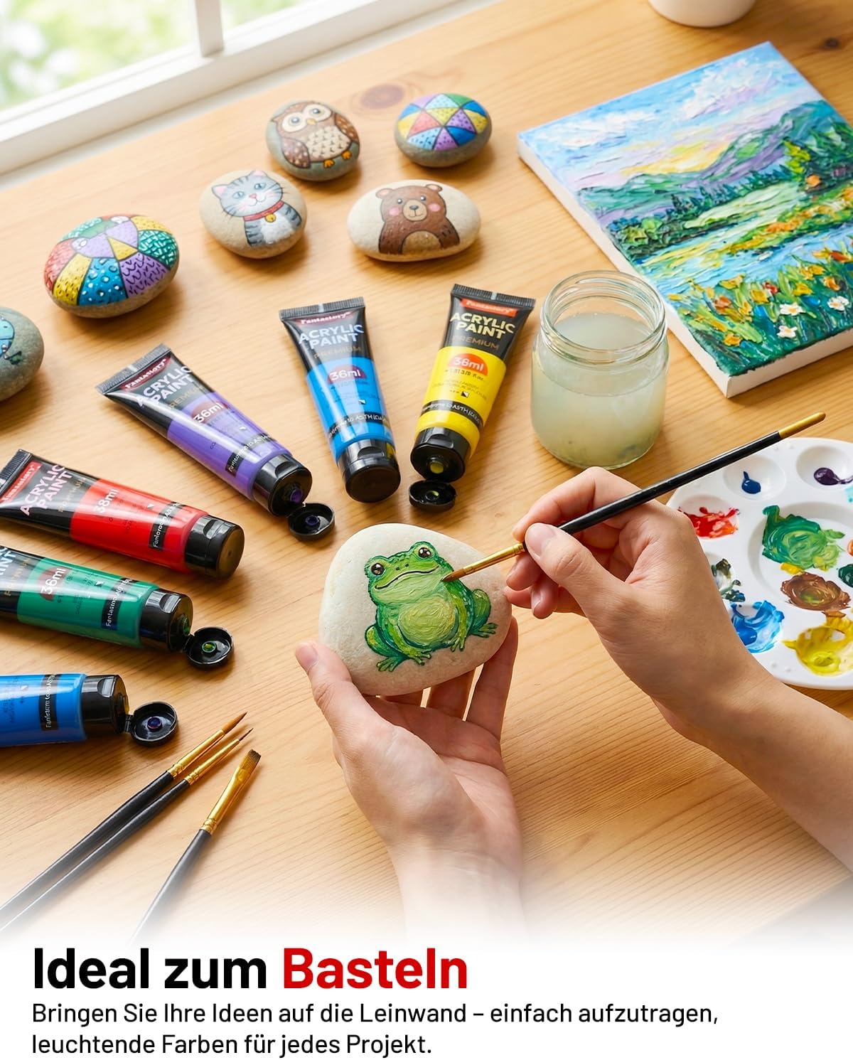 Thumbnail 4 de Fantastory Acrylfarben Set – 18 × 36 ml Tuben mit 10 Pinseln, hochpigmentiert