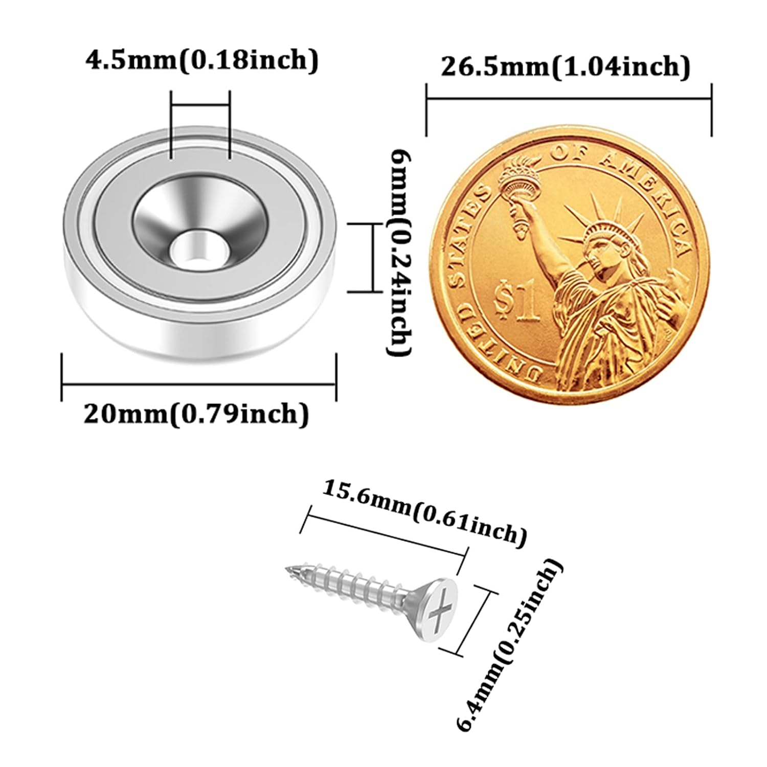 Detalle 2 de 10-Piece Round Neodymium Cup Magnets with Countersunk Holes and Screws