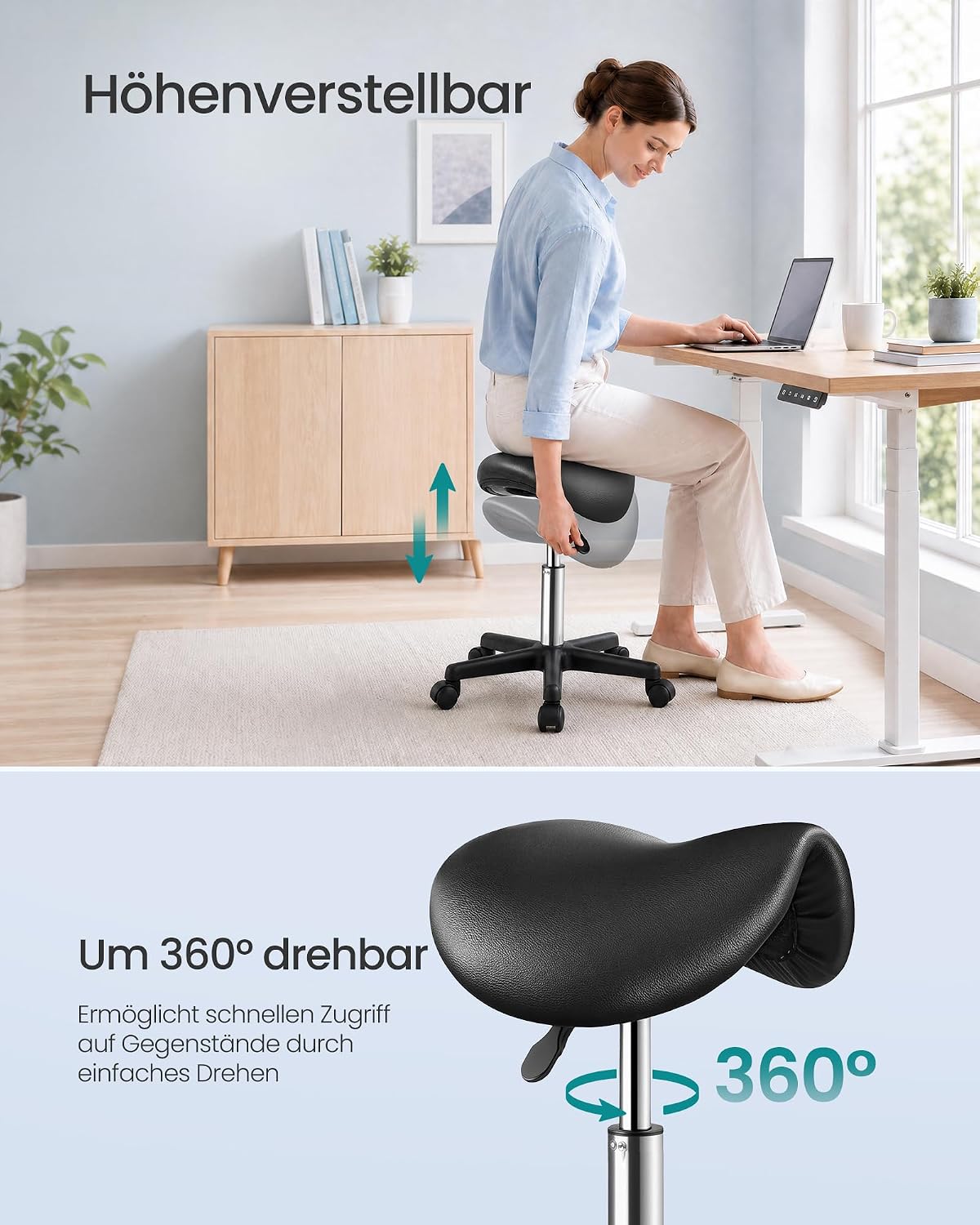 Thumbnail 6 de SONGMICS Sattelhocker OSC014B101 – ergonomischer Rollhocker mit 360° Drehung, höhenverstellbar, PU-Bezug
