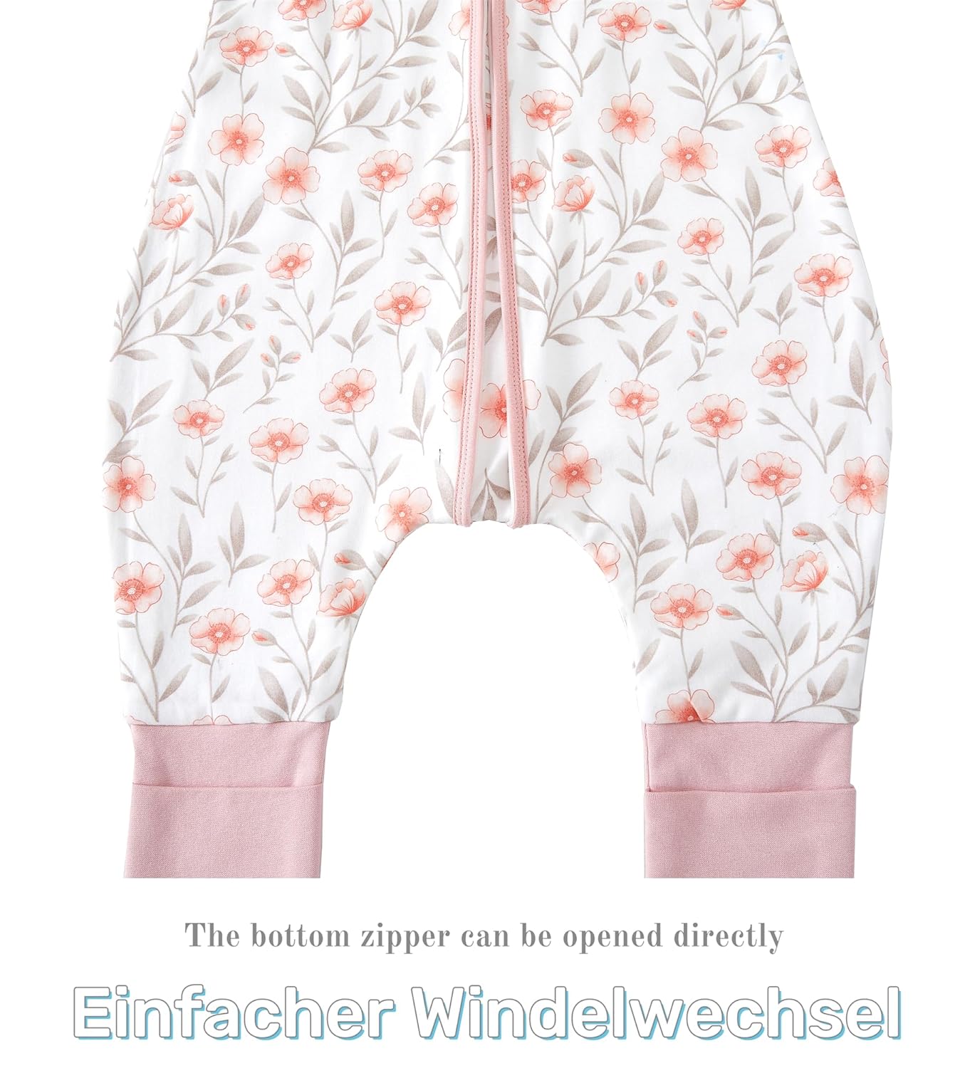 Detalle de Chilsuessy 2er Pack Baby-Schlafsack Sommer mit Füßen, 1 Tog, 100% Baumwolle, Rosa Blumen – Größe 90 cm (Höhe 100–110 cm)