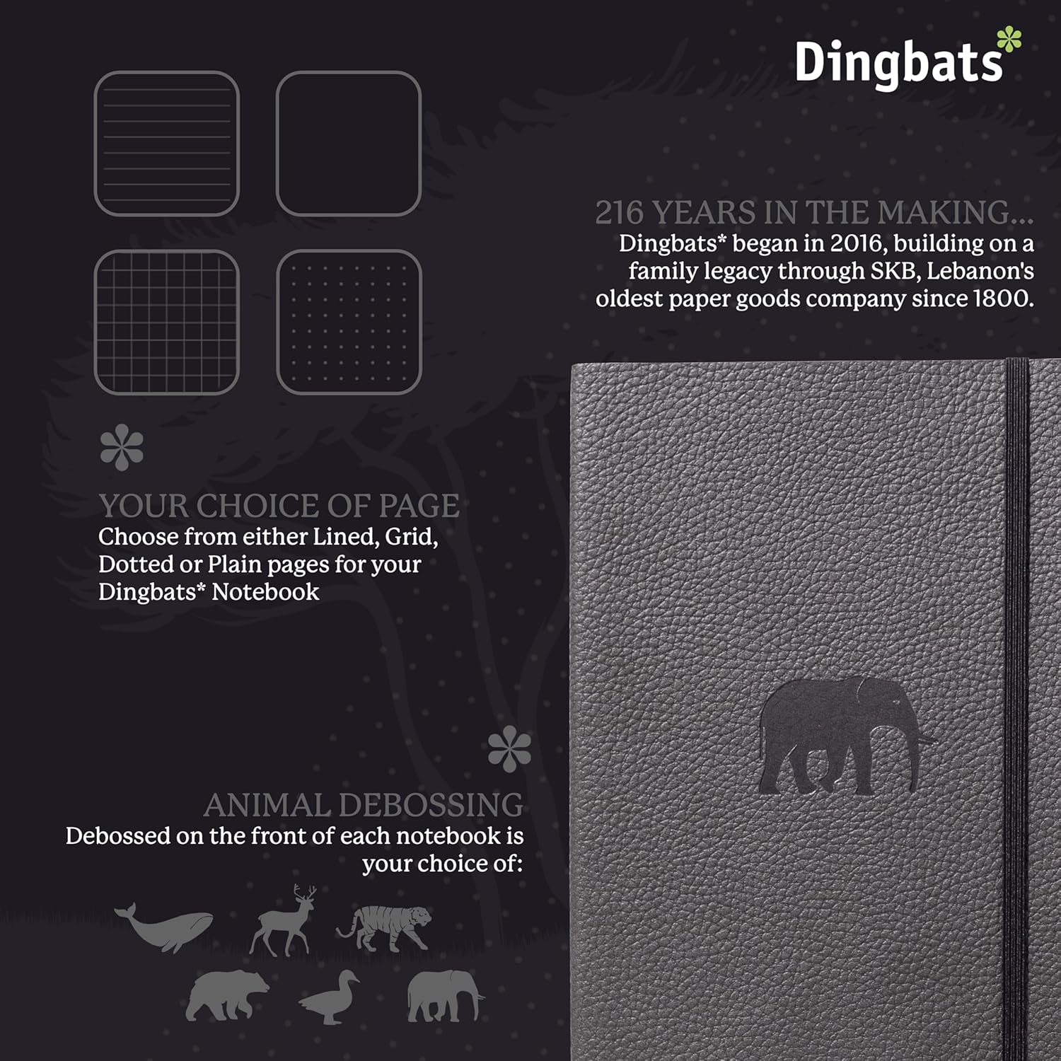 Thumbnail 1 de Dingbats* Wildlife Lined Journal Notebook A5 (vegan leather, elastic closure & pocket)