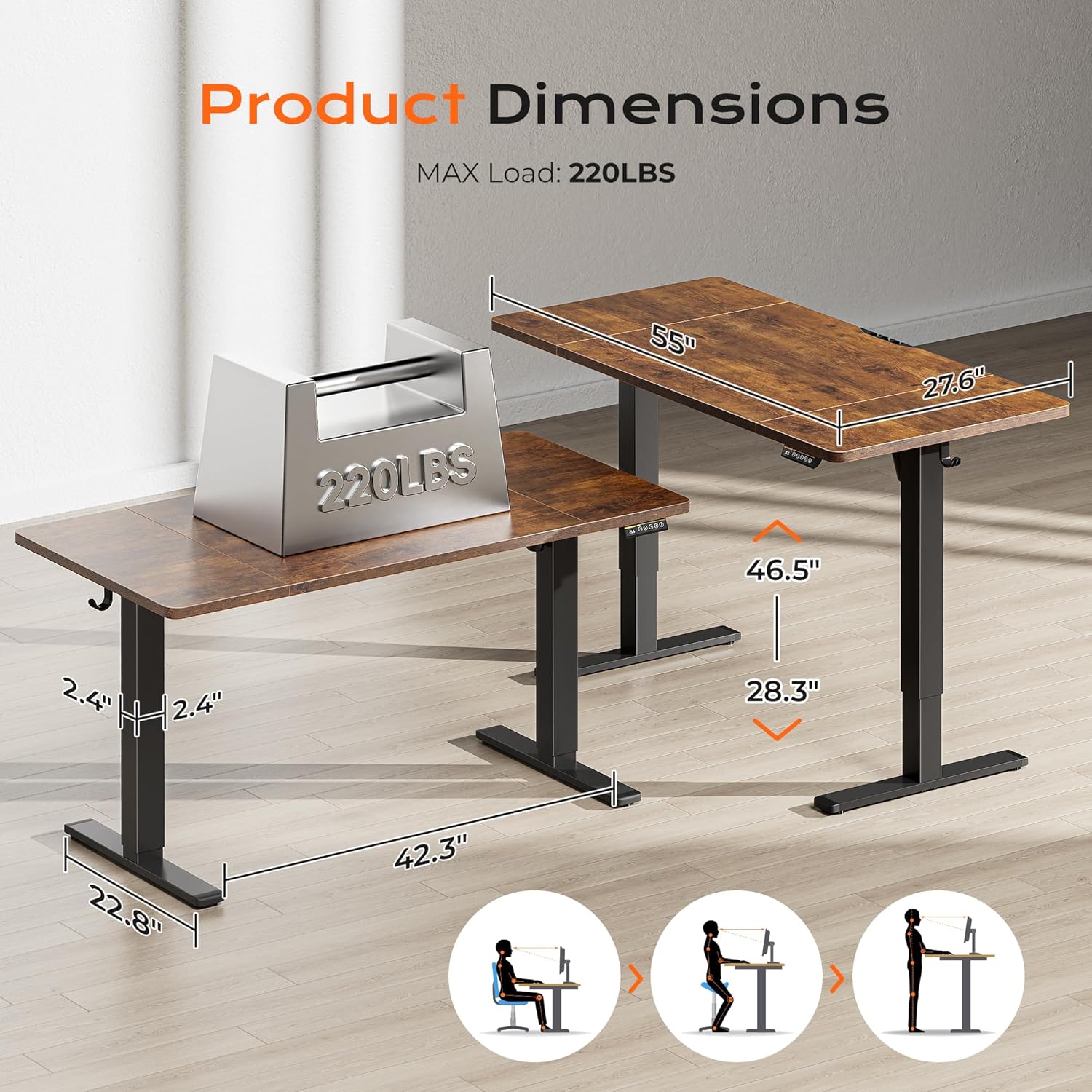 Detalle 2 de Huuger 55 x 28 Electric Standing Desk 27.6"