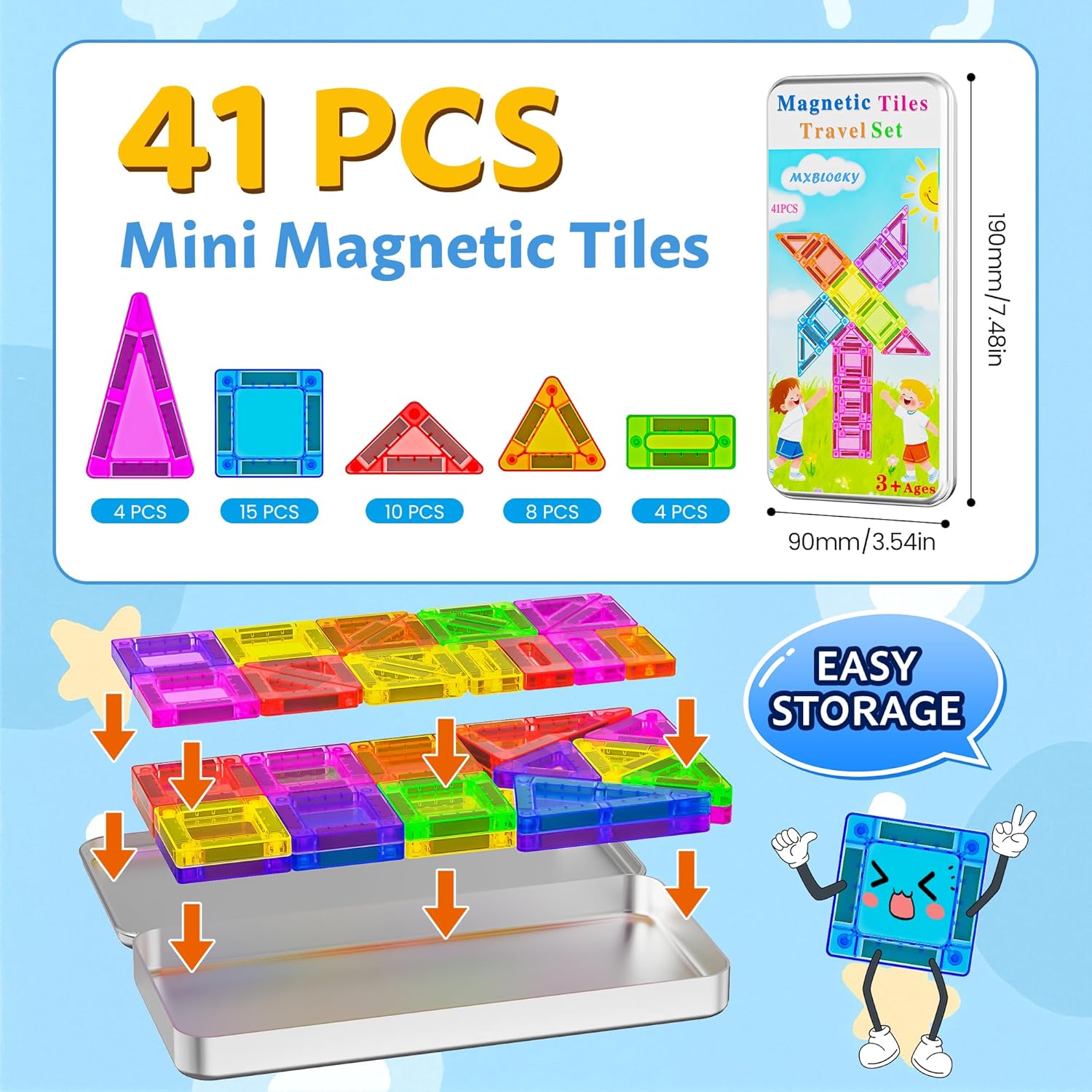 Thumbnail 6 de Mini Magnetic Tiles Travel Set: 41PCS STEM Learning Toy for Ages 3–8