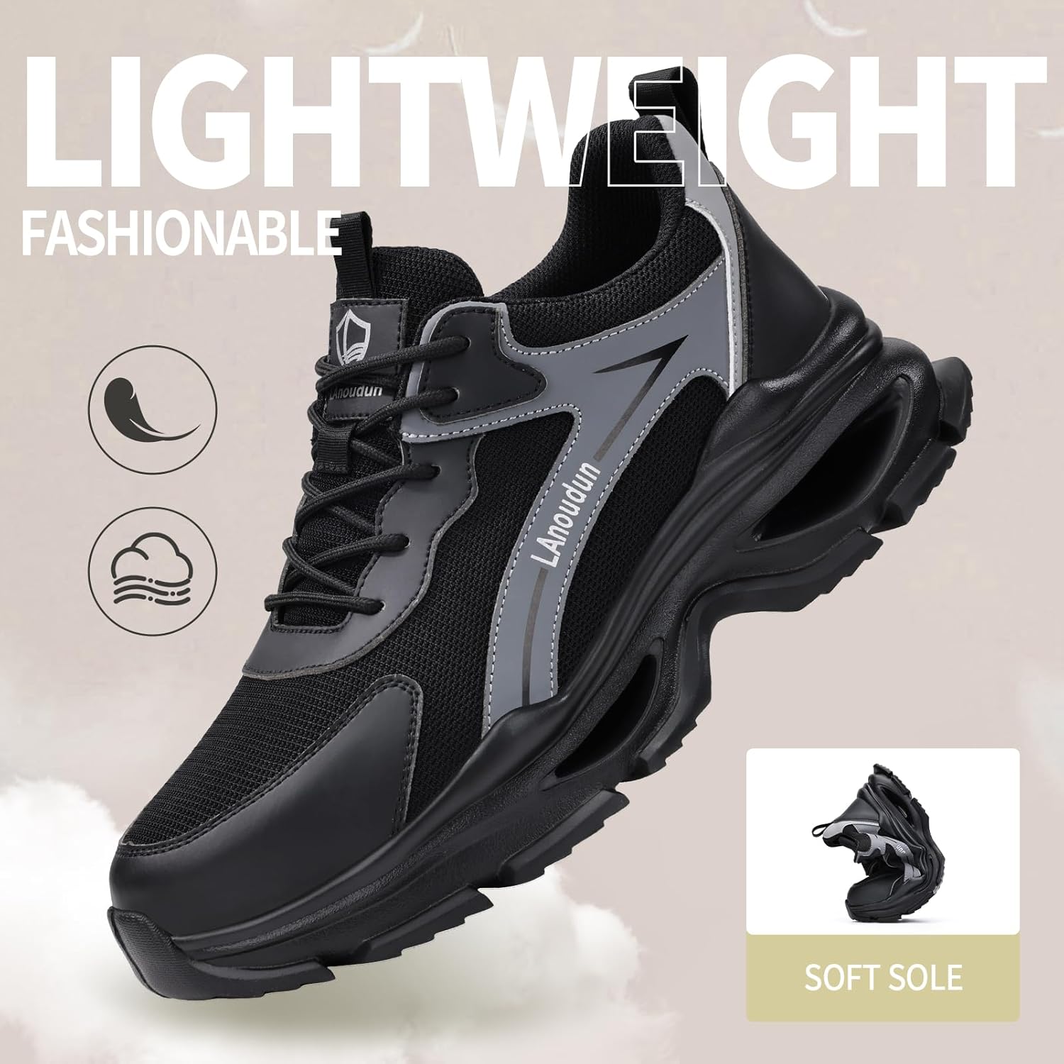 Detalle de LAoutun Safety Trainers Men Steel Toe Cap Trainer – Lightweight, Puncture-Resistant Work Shoes
