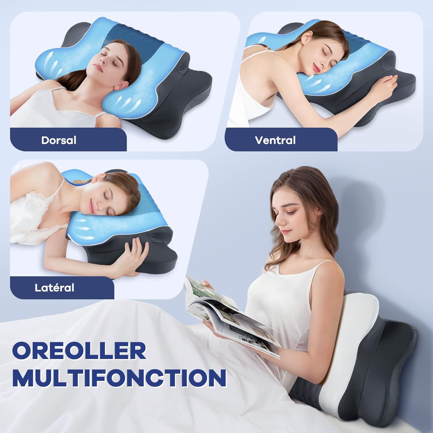 Detalle de DONAMA Oreiller Ergonomique Cervical à Mémoire de Forme Haute Densité – 64 x 39 x 13 cm
