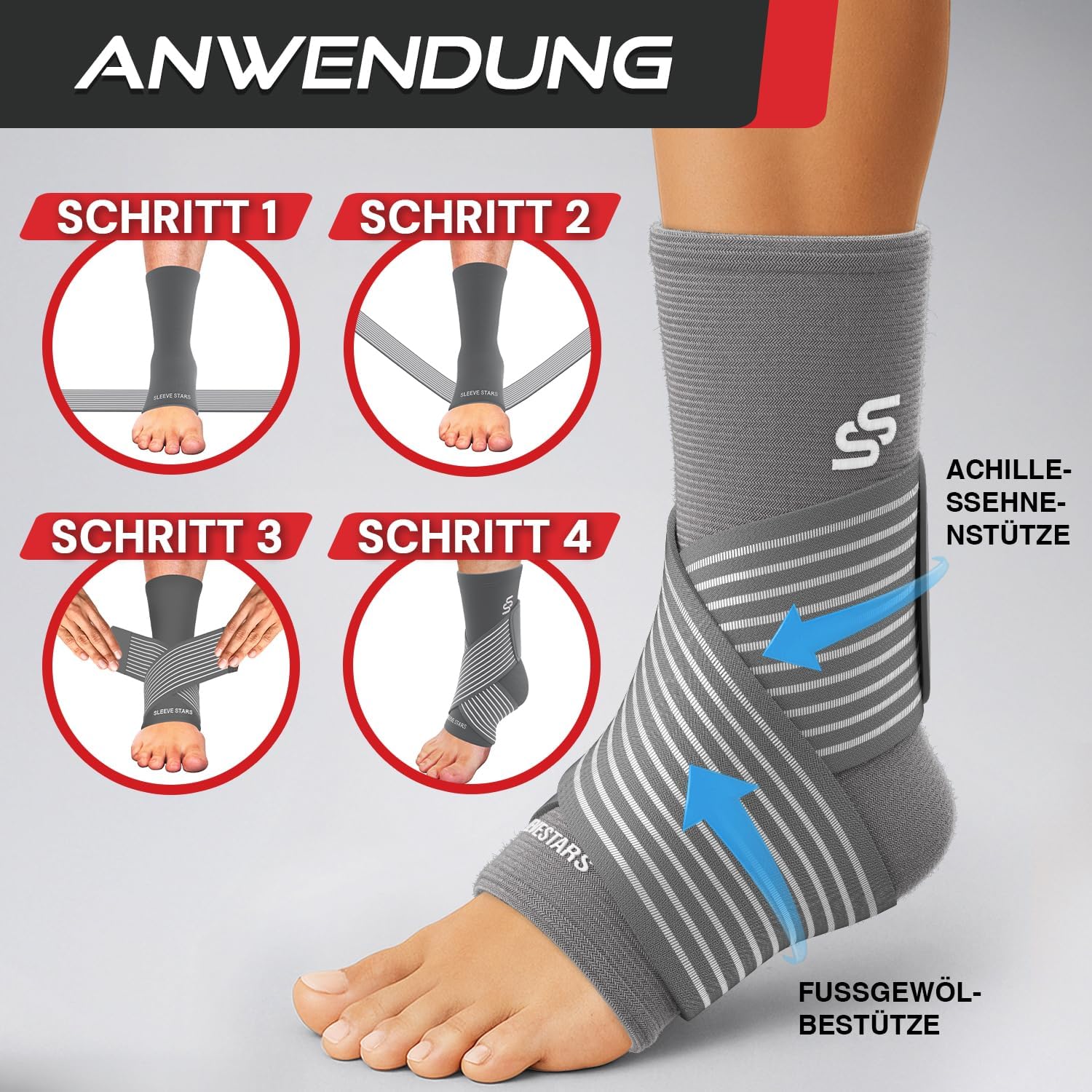 Thumbnail 6 de Sleeve Stars Sprunggelenkbandage – verstellbare Knöchelbandage gegen Plantarfasziitis, Achillessehnenentzündung und Fußbeschwerden