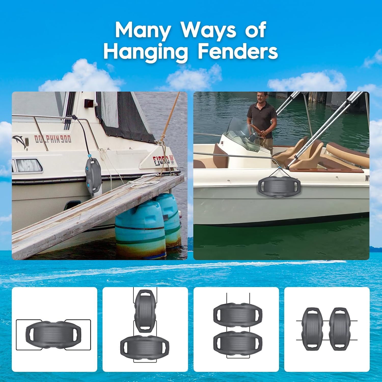 Thumbnail 6 de AWEMUFA Boat Fenders: Easy-Install Dock Bumpers for Pontoon, Bass, Jet Ski, and Fishing Boats