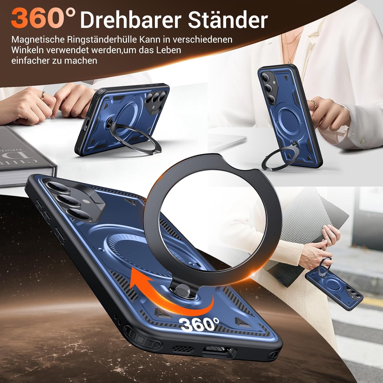 Thumbnail 2 de WYUIC Hülle für Samsung Galaxy S24 FE mit drehbarem 360°-Ringständer – stoßfest & kratzfest, blau