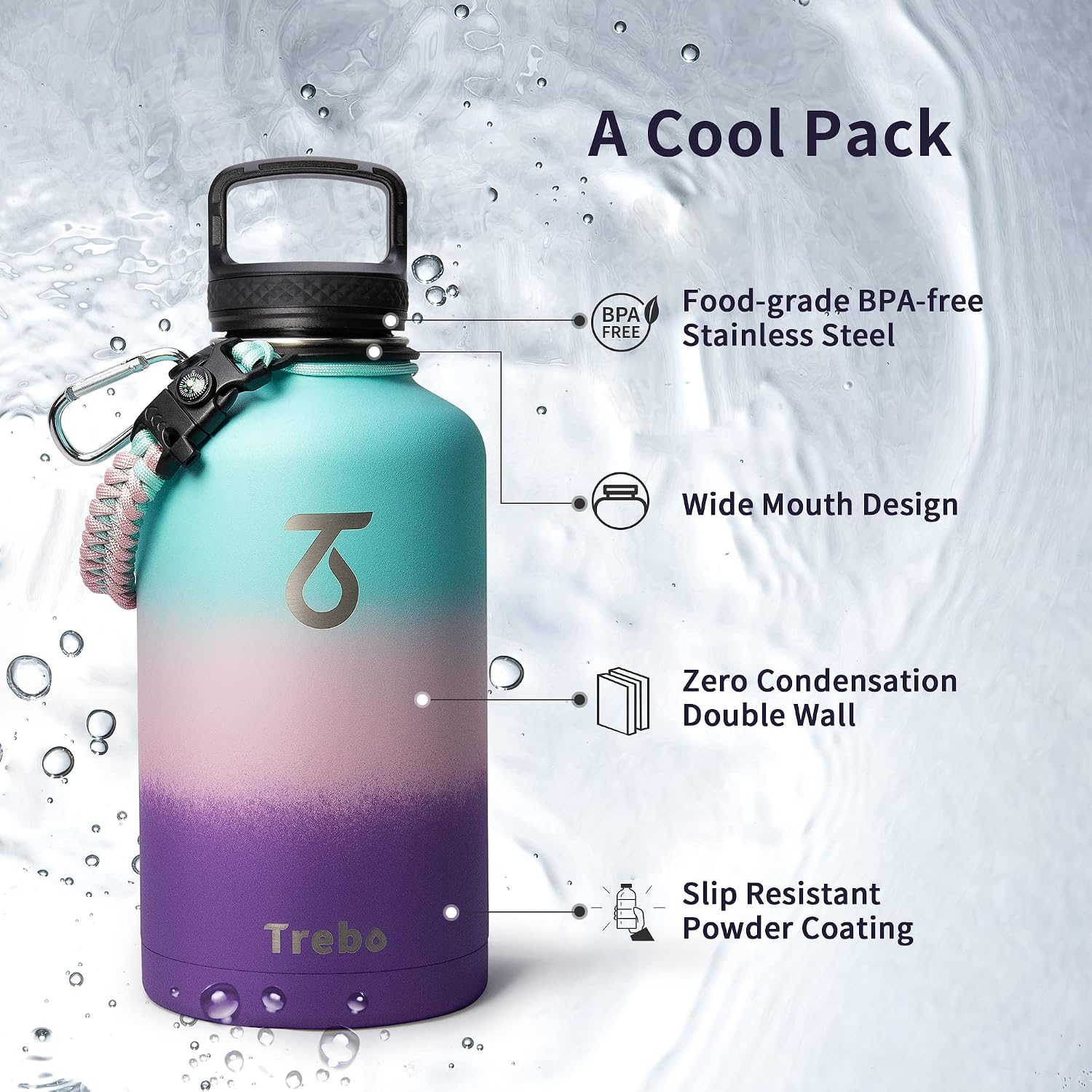 Detalle de Trebo Water Bottle Insulated with Lid and Straw (Hydrangea)