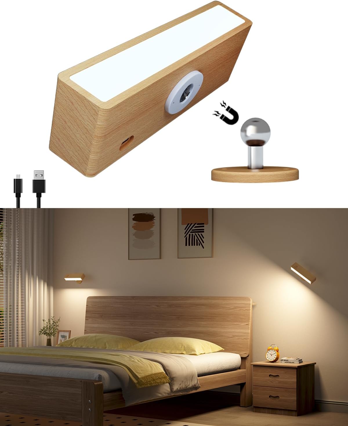 Detalle de DetarZinLED applique da parete interno a batteria ricaricabile con luce LED ruotabile 360° e touch