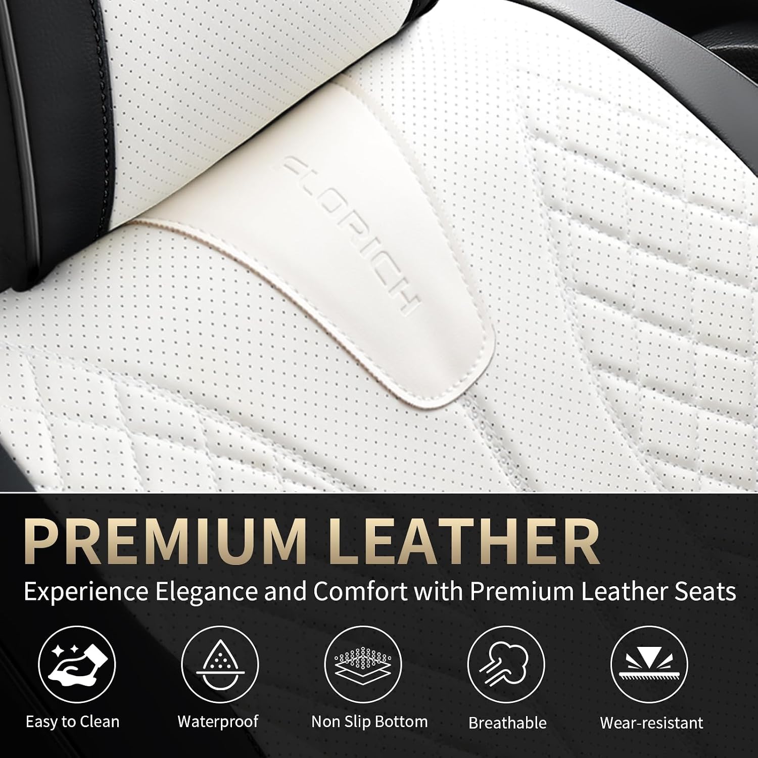 Thumbnail 4 de FLORICH Waterproof Front Car Seat Cover (Faux Leather) — Universal Fit for Most Cars, SUVs, Trucks, Pickups, Black & White
