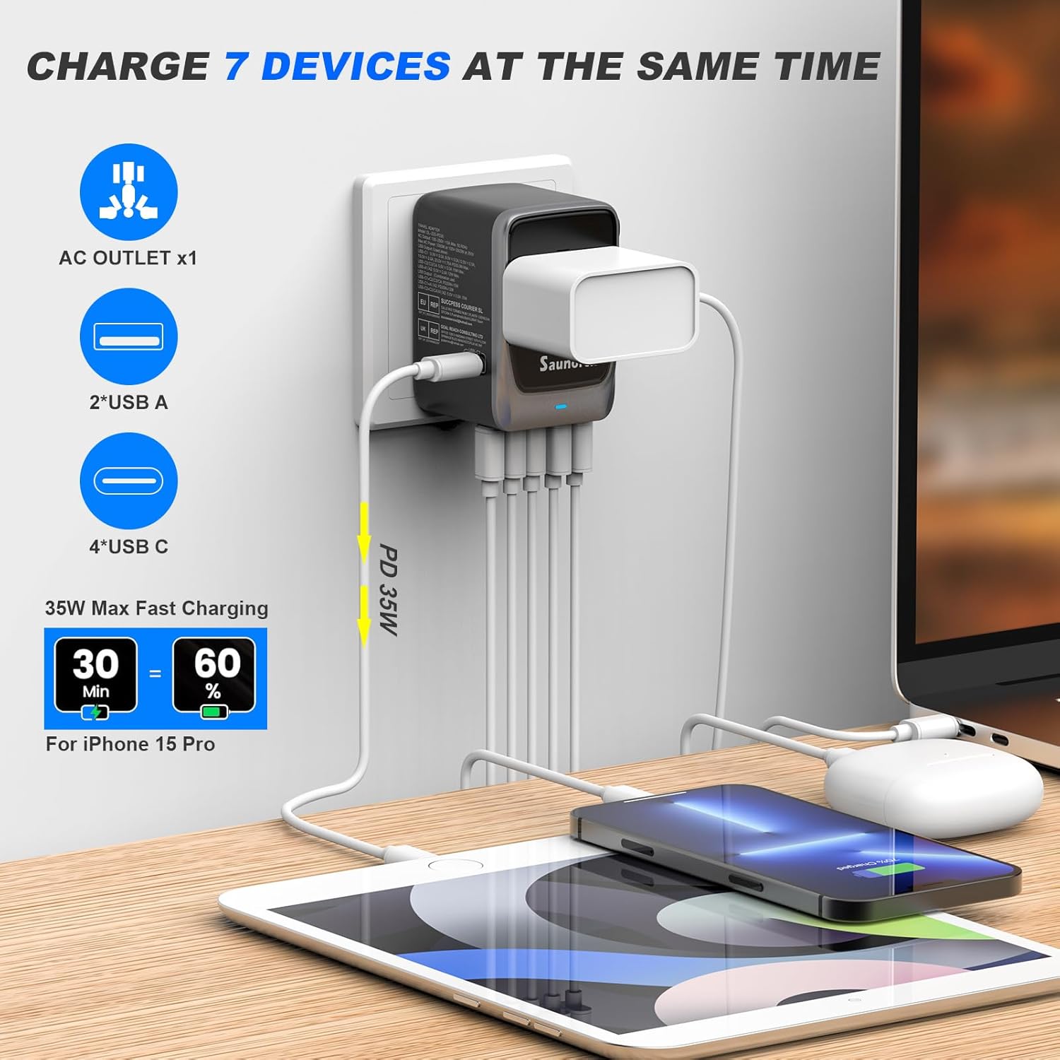 Thumbnail 1 de SAUNORCH Universal Travel Adapter PD 35W