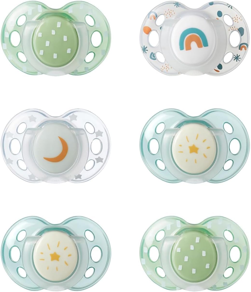 Detalle de Tommee Tippee Fun おしゃぶり 18〜36か月用、蓄光ハンドル・左右対称シリコーン・6個セット