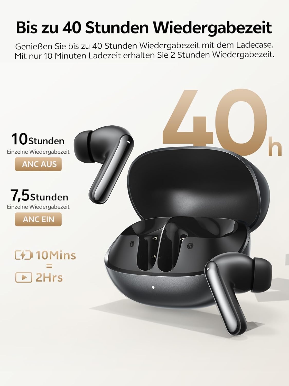Thumbnail 4 de QCY Melobuds N20 In-Ear Bluetooth-Kopfhörer mit Noise Cancelling (bis -50 dB), 6-Mic KI & 40 Std. Laufzeit