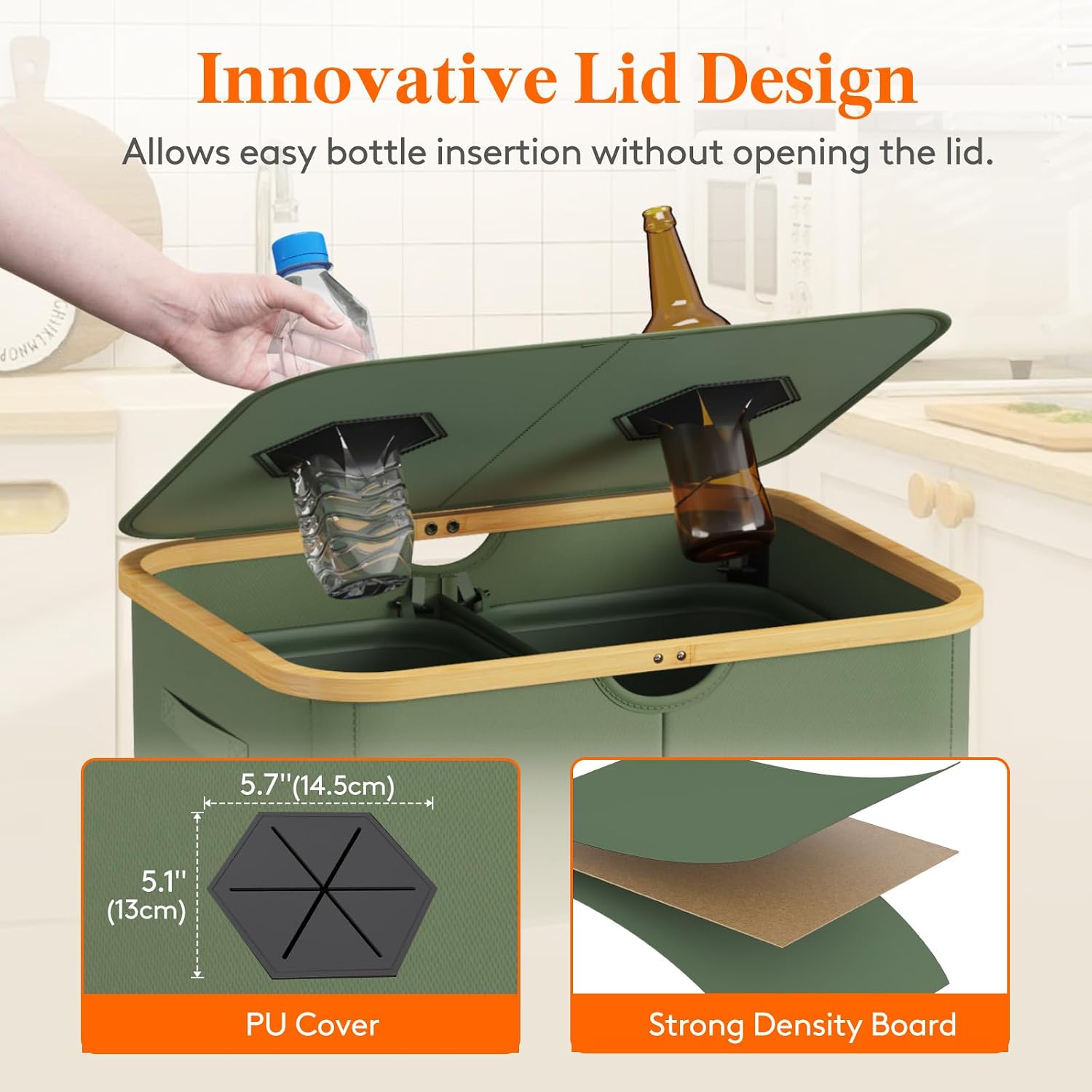 Detalle 2 de Lifewit 150L Bottle Collector with 2 Compartments, Lid and Green Polyester Fabric