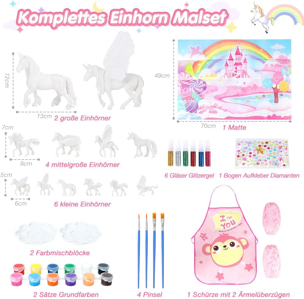 Thumbnail 1 de Lekebaby Einhorn Malset für Mädchen (4–8 Jahre) mit 12 Einhörnern, 4 Pinseln und Glitter-Gelen