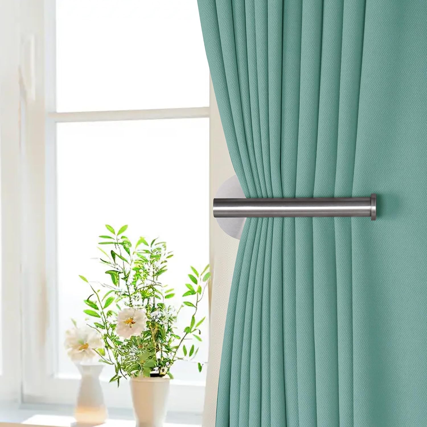 Detalle de OCIOLI Curtain Tiebacks gordijnhouders, zelfklevend, 304 roestvrij staal, zilver