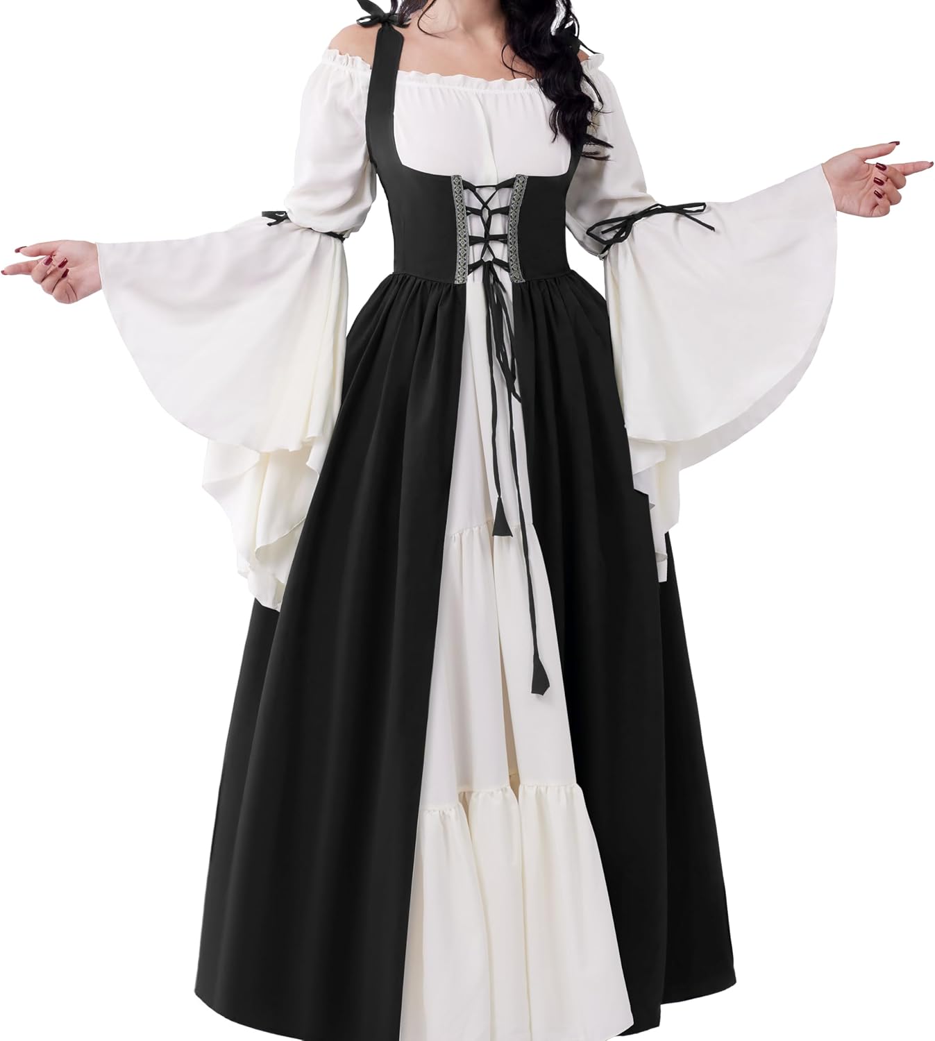Detalle de Spooktacular Creations Renaissance Costume for Women, Chemise Dress with Lace-Up Details