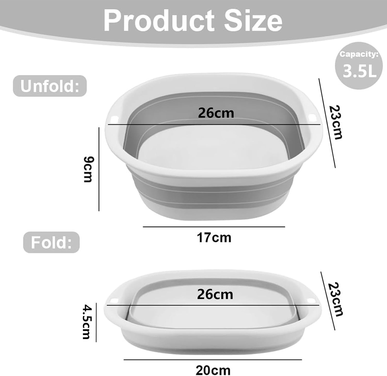 Thumbnail 1 de Flintronic 3.5L Collapsible Washing Up Bowl (Folding Hand Wash Basin) – Portable silicone-style travel basin, Grey